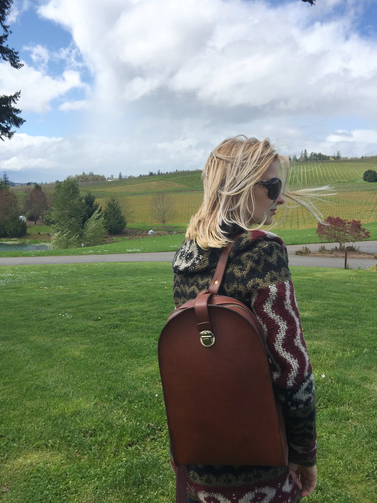 Brown Leather Dome Backpack