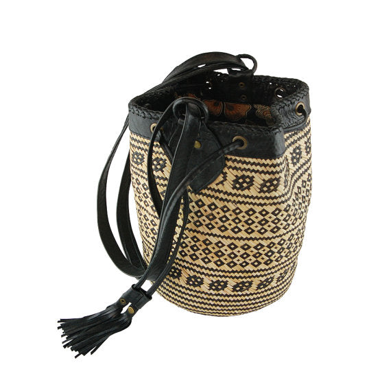 Rattan and Leather Bucket Bag